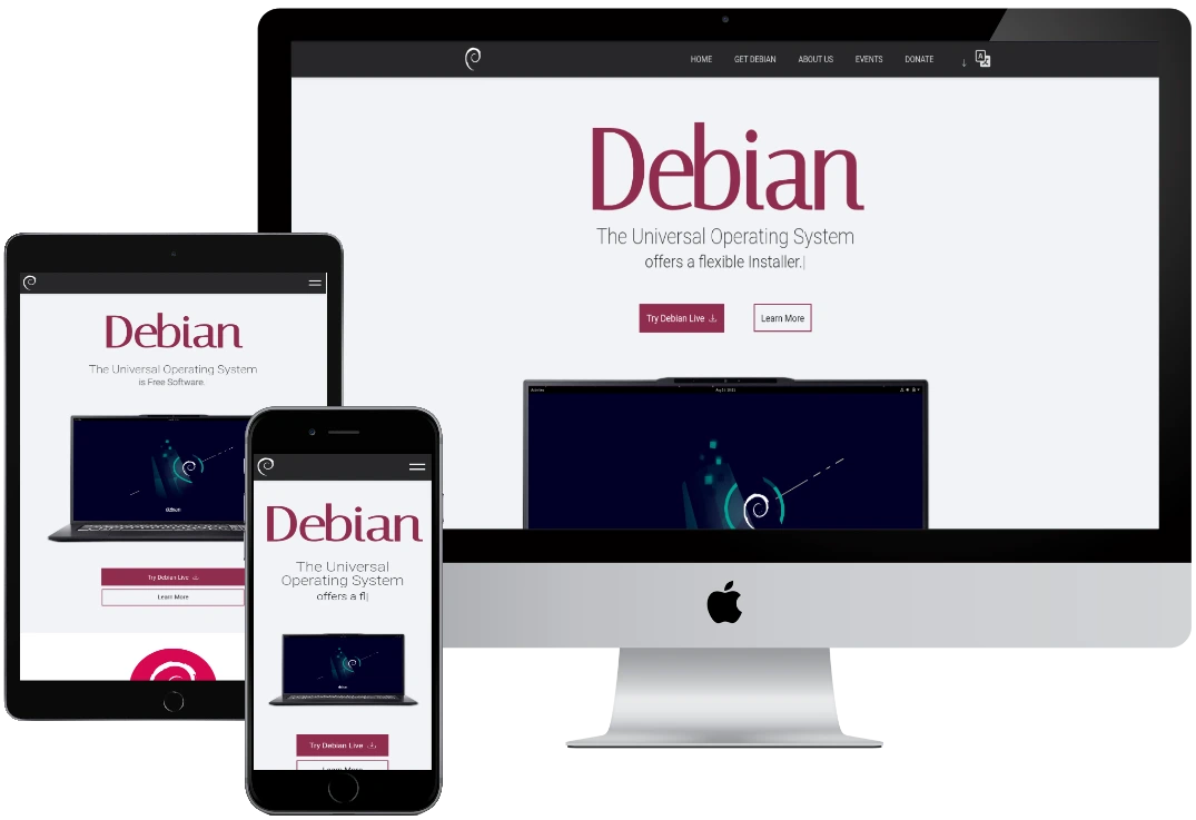 Captura de pantalla del proyecto Página Debian rediseñada en dispositivos varios
